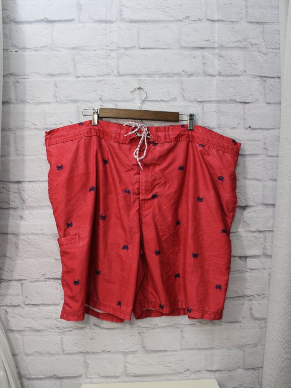 The Foundry Men's 3XL Red Navy Crab Drawstring Lined Swim Trunks Summer Beach